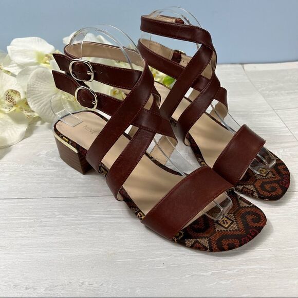 Nine West Yesta Brown Leather Sandals size 7 - Picture 1 of 13